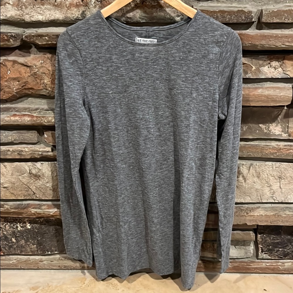 We the Free Slubbed Heather Grey Cotton Blend Long Sleeve Tee